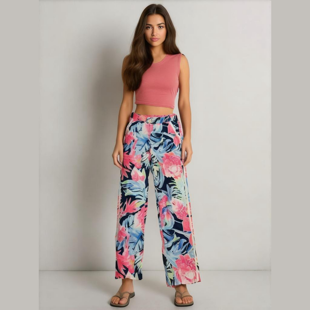 Lilly Pulitzer Madeira Elastic Waist Pants High Tide Navy Tropicolada Size 4